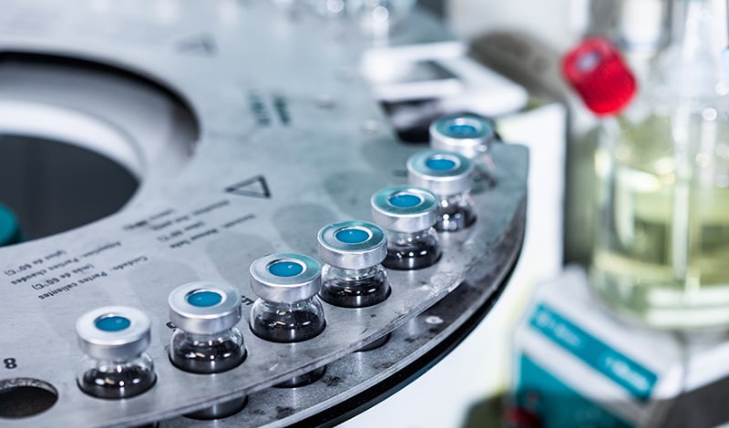 Close-up of cylinders in a lab room