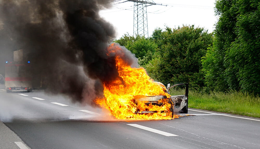 Burning EV car