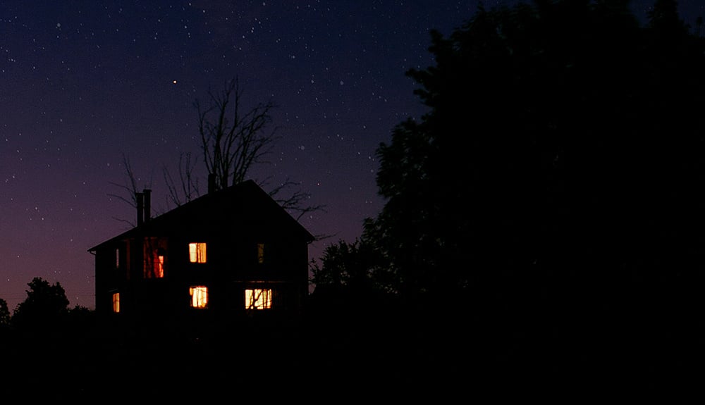 A house with lit windows