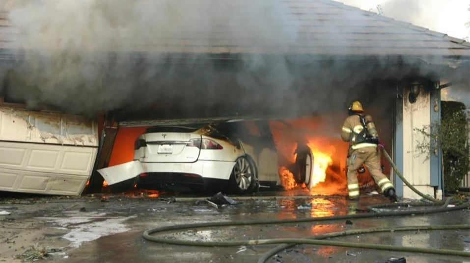 Image of electric car fire in garage